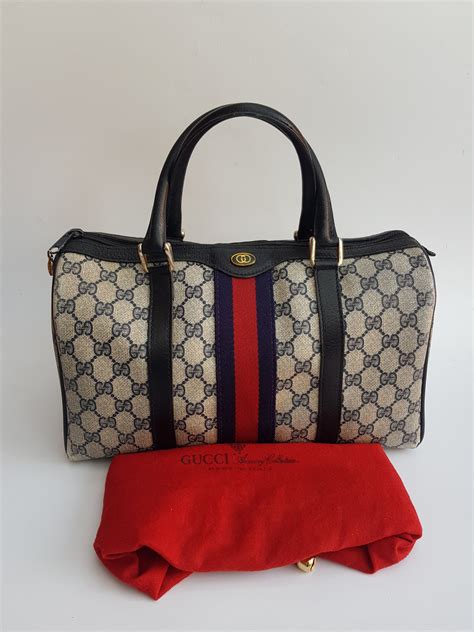 gucci navy blue boston bag|vintage blue gucci handbags.